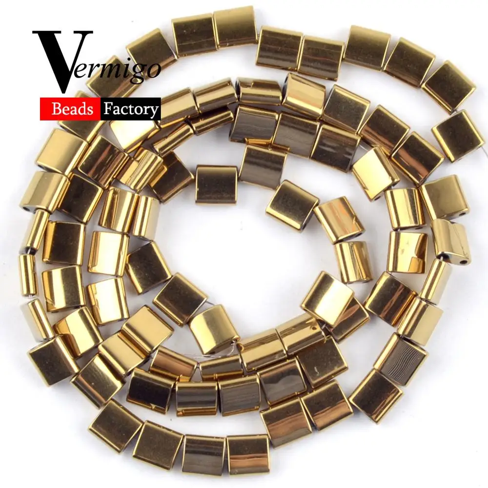 

Золотой квадратный куб гематит бусины из натурального камня для самостоятельного изготовления ювелирных изделий ожерелье разделитель бра...