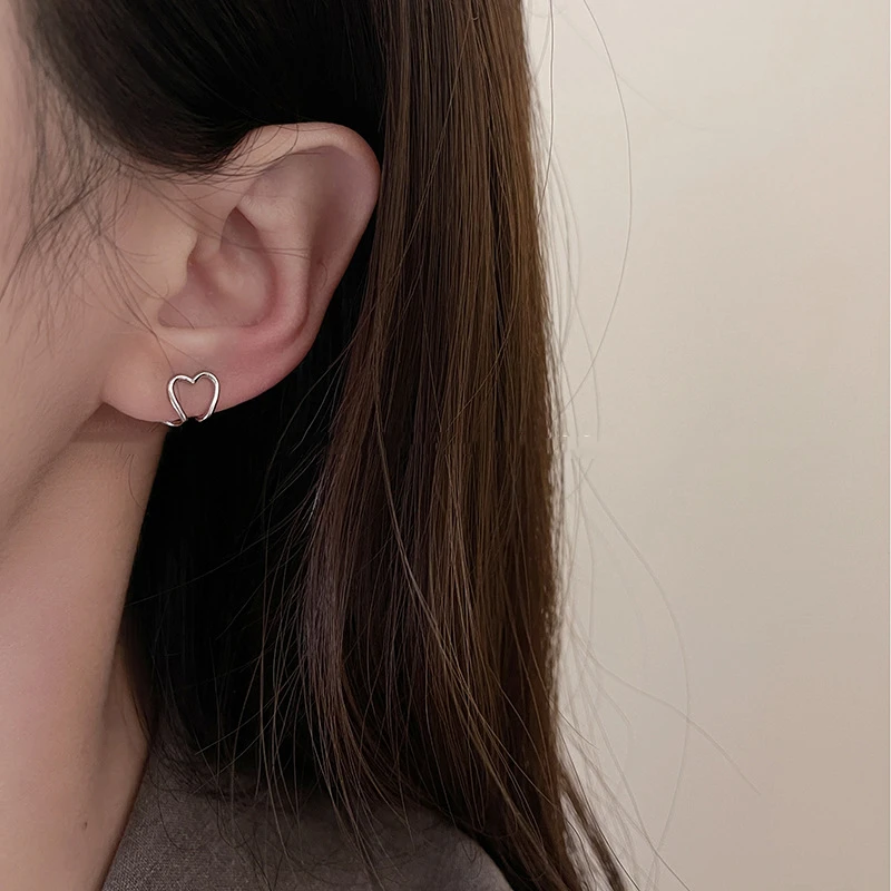 2022 Korea Silver Color metal Geometric Heart Ear Cuff Stackable Simple C-shape Clip Earrings Women Aesthetic Jewelry | Украшения и