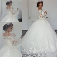 luxury lace ball gown wedding dresses off shoulder long sleeve sweep train bridal gowns lace applique plus size african wedding