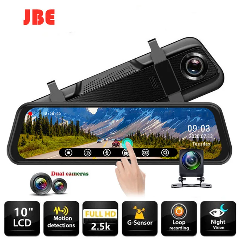 10 Inches 2.5K Car DVR Touch Screen Stream Media Dual Lens Video Recorder Rearview Mirror Dash Cam Front And Rear Camera GPS | Автомобили