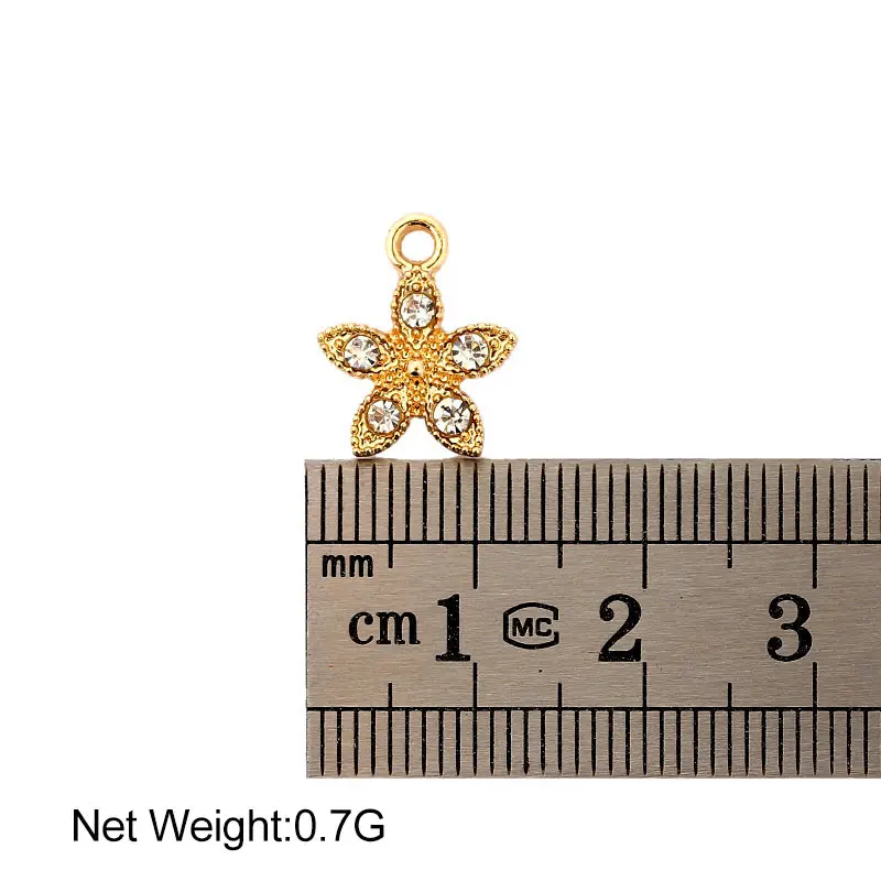 

10Pcs Shiny Rhinestone Flowers Charms Golden Alloy Petals Pendants Wholesale For Necklace DIY Supplies Jewelry Making Components