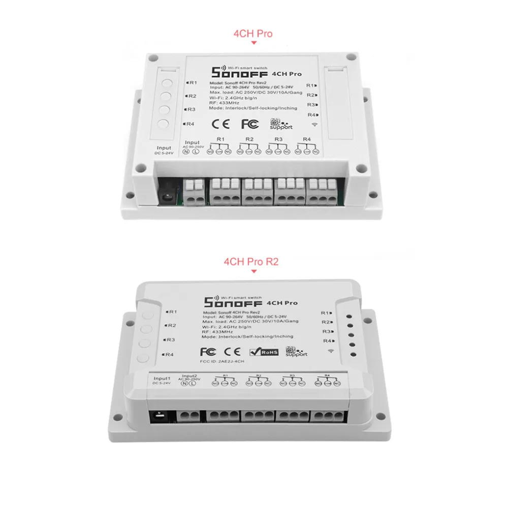 Itead Sonoff 4CH Pro R2 433 МГц 4 канала RF беспроводной пульт дистанционного управления Wifi умный переключатель инчинг интерлок реле Alexa Google Home
