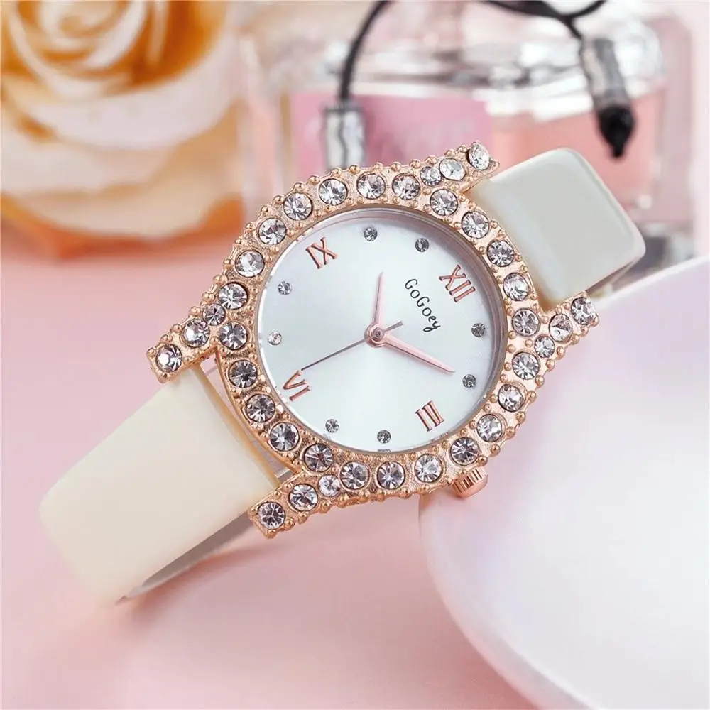 

Women Rhinestone Watches Fashion Simple Inlaid Leather Strap Watch Bracelet Watch Ladies Quartz Watch Valentine'S Day Present