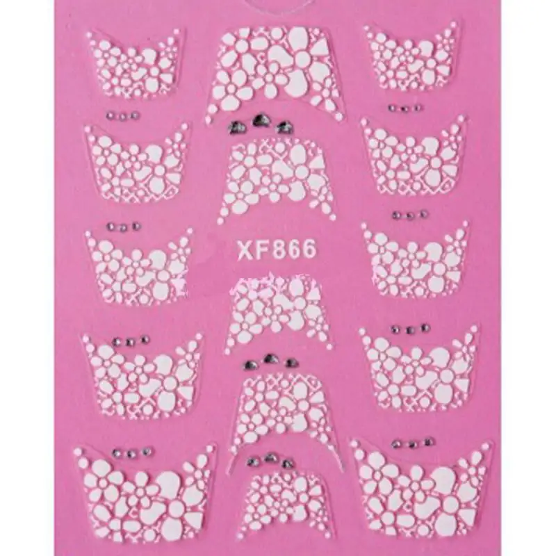 10 Stickers per Sheet 3D Nail Art Stickers Rhinestone French Style White Silver Flowers Rhinestone For Nails Tips Beauty