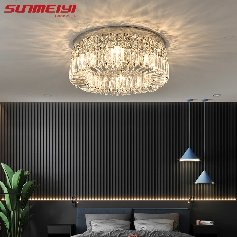 $156.04 Nordic Led Ceiling Lights Crystal Living room Lamp Gold Round Ceiling Indoor Hanging Lamp For Kitchen Bedroom lustre moderno