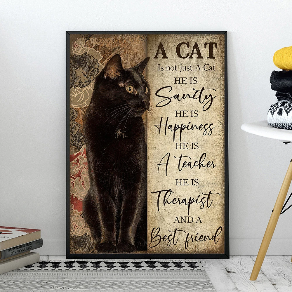 

A Cat Is Not Just A Cat Poster Vintage Animal Black Cat Canvas Prints Wall Decor Painting for Interior Living Room Home