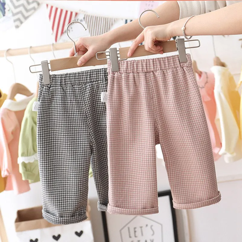 2020 г. Модные весенне-осенние детские штаны для маленьких девочек брюки в клетку