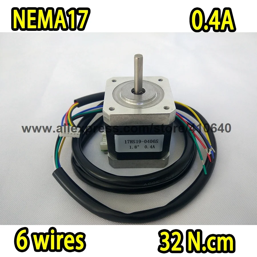 

Бесплатная доставка, шаговый двигатель 17HS19-0406S L 47 мм Nema 17 с 1,8 град. 0,4 A 32 N. См и однополярный 6 свинцовый провод