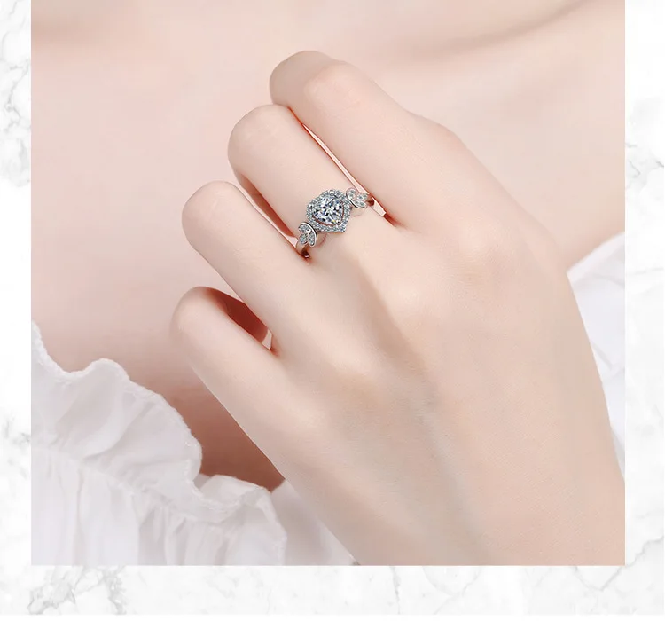 

DIWENFU Genuine 925 Sterling Silver Heart Diamond Ring for Female Fashion Silver 925 Jewelry Anillos De Wedding Ring Box Anel