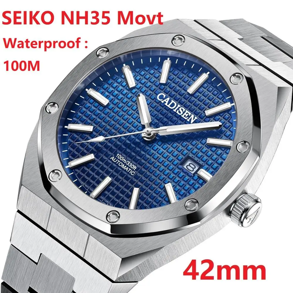 CADISEN C8180 Japan NH35A Movt Men's Watches Mechanical Automatic watch 10 ATM Wrist Watch business men Clock Date treloj hombre