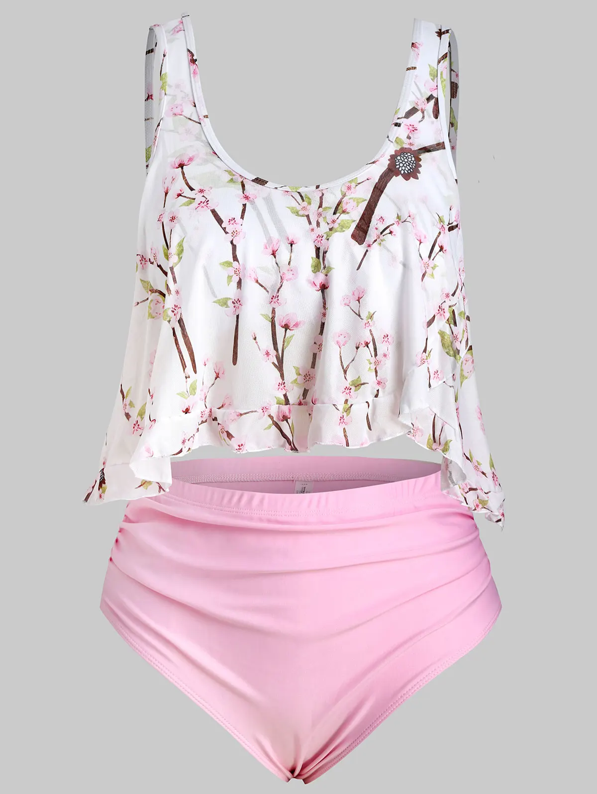 

Peach Blossom Overlay Tankini Swimsuit