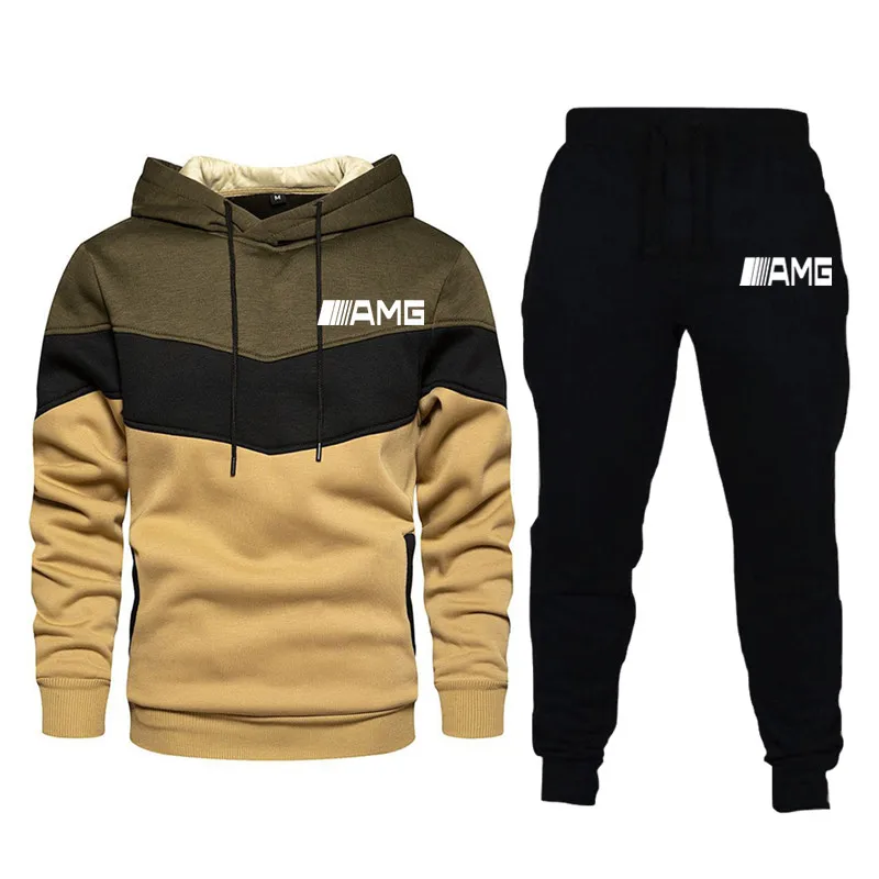 

Autumn Winter New Brand Tracksuit suit AMG Men Sets Hoodie + Pants Pullover Casual Sports Men's Two-Piece Suit Streetwear 2021
