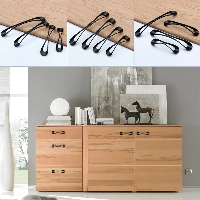 Простые черные дверные ручки из цинкового сплава выдвижной ящик комод спальня