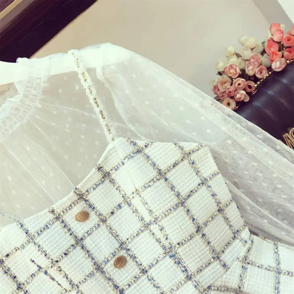 Комплект из 3 предметов Женская Осенняя новая сетчатая рубашка + маленькая куртка