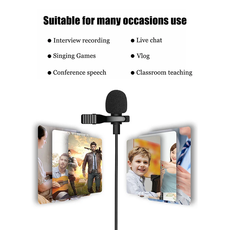 

150cm Extended Cable Lavalier Microphone Outdoor Live Broadcasting Collar Clip Mic for Amplifier Mobile Phone