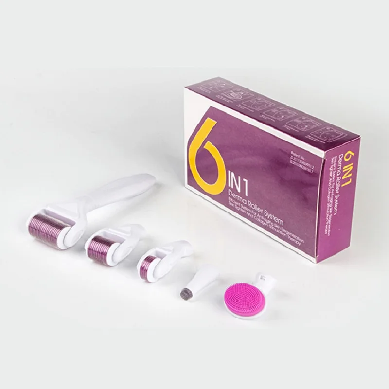 6 in 1 pink Derma роликовая система Microneedle комплект для лица корпус 0,25 мм титановая Замена Dermaroller Avec Micro Aiguilles Agulha Прямая - Цвет: 6 in 1 pink