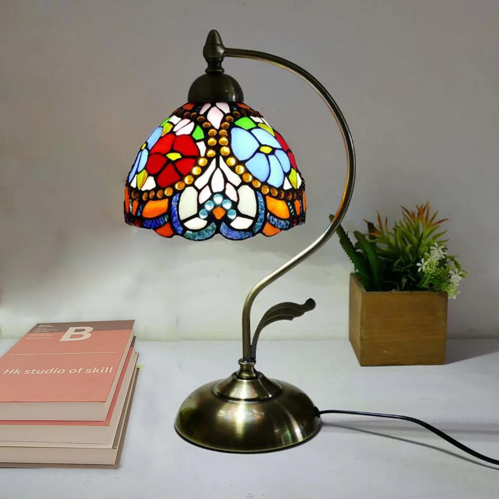 

Mediterranean Stained Glass Desk Lamp Reading Lamp Bright Desk Bedroom Office Nordic Led Night Light Romantic Rose Lamp