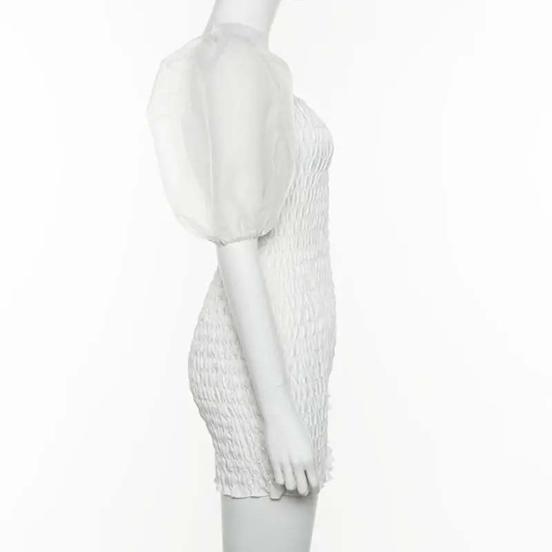 Женское короткое Сетчатое платье с рукавами-пузырьками сексуальное мини-платье