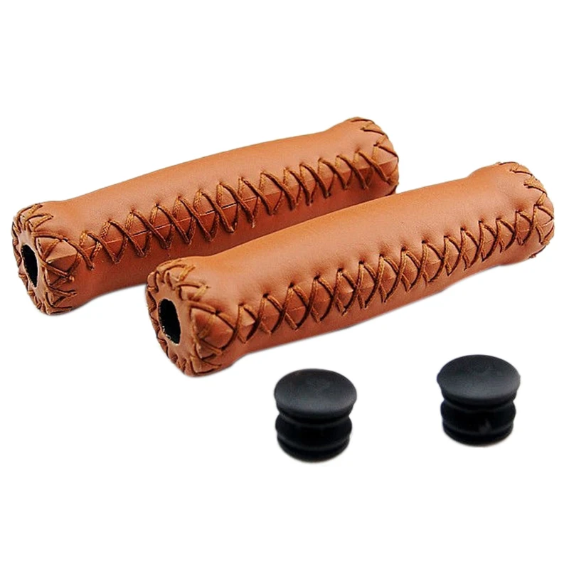 

Pair Vintage leather bicycle Grips Grips trekking handlebars Cover Colour: Brown
