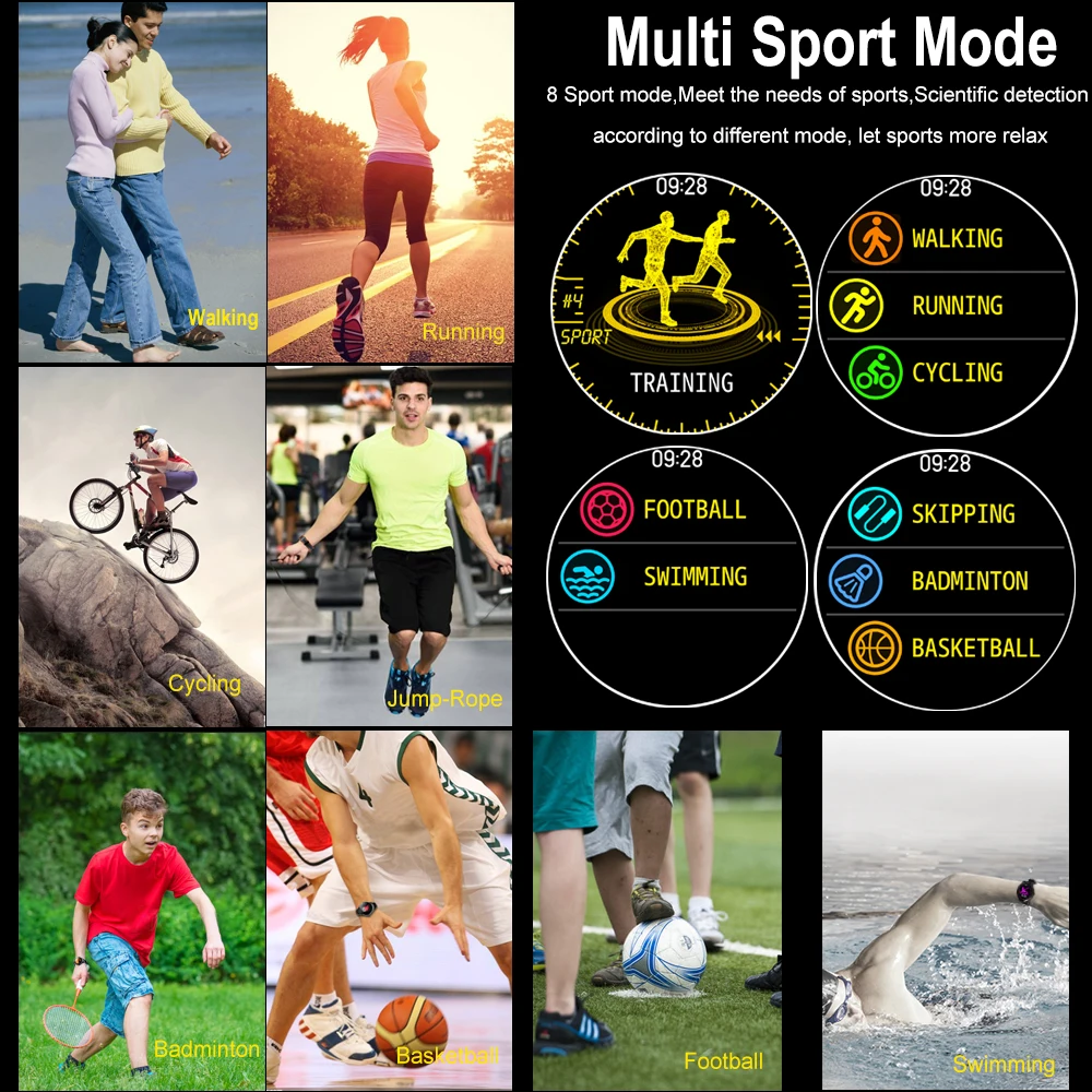 Полный круг сенсорный экран умные часы для сна монитор сердечного ритма крови