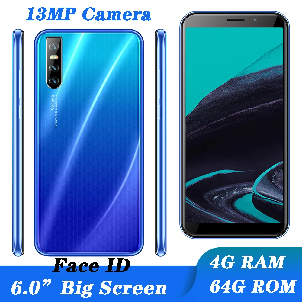 WiFi K10 Big Screen 13MP Original 4G RAM 64G ROM Quad Core Smartphones Face ID Mobile Phone unlocked Celulars MTK Android Phones | Мобильные