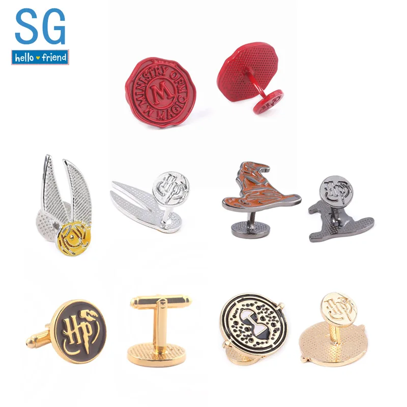 SG 5 Style Movie Potter Cufflinks Time Turner Sorting Hat Golden Snitch HP Letter Tie Clips Avengers Superhero Jewelry