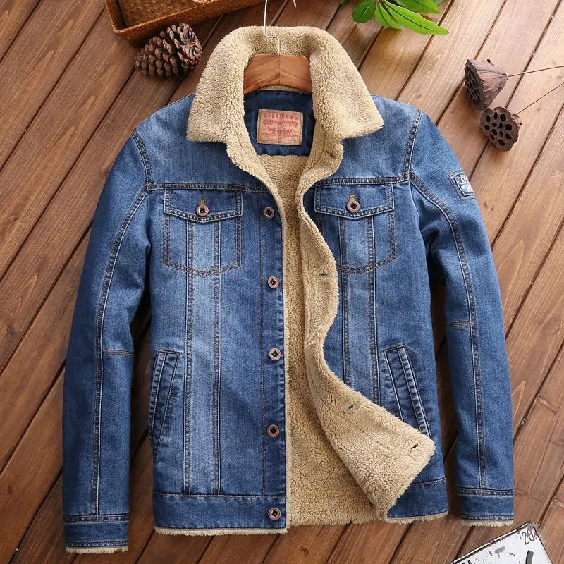 

Мужская зимняя джинсовая куртка, светло-голубая теплая джинсовая куртка, новая мужская куртка большого размера, бархатная Толстая зимняя джинсовая куртка