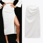 Женская юбка-карандаш TRAF Za, белая длинная базовая юбка с высокой талией и разрезом, лето 2021