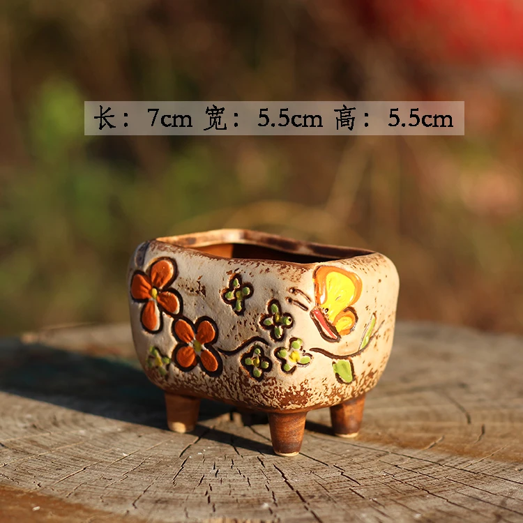 06- Korean Simple Fleshy Flower Pot Ceramic Hand-painted Fresh Thumb Pot Coarse Pottery Permeable Pot Peach Egg Flesh Flower - Цвет: 06-