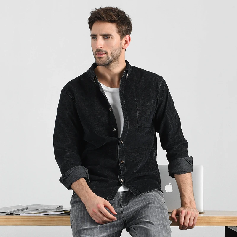 Мужская винтажная фланелевая приталенная хлопковая рубашка однотонные