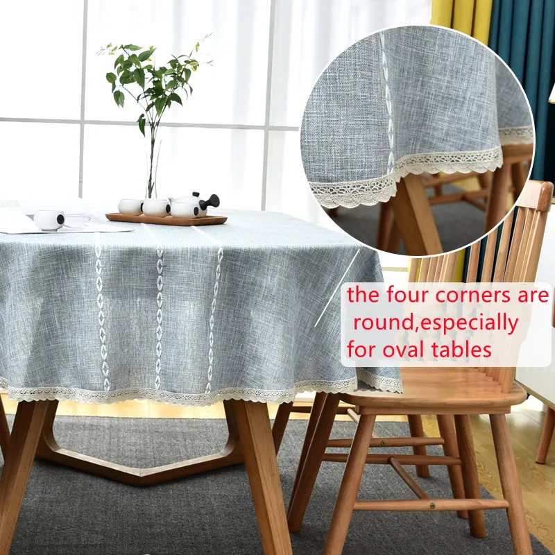 high quality luxury cotton Linen melange Table cloth lace selvage embroidery Thick hotel Wedding Dining oval Cloth Cover | Дом и сад