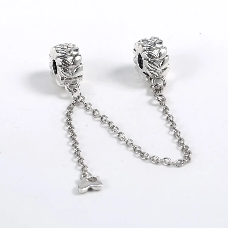 

Genuine 925 Sterling Silver Bead Charm Vintage Grains Of Energy Safety Chain Bead Fit pan Bracelet & Necklace Diy Jewelry