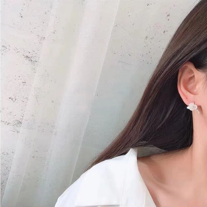 MENGJIQIAO новые корейские японские элегантные милые жемчужные серьги-гвоздики в виде ракушки для женщин, нежные блестящие стразы, ювелирные изделия
