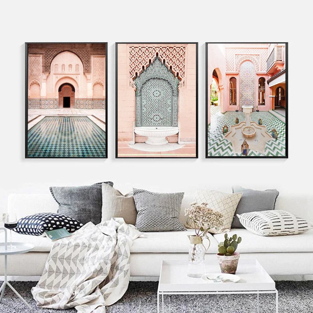 

Moroccan Arch Old Door Canvas Painting Islamic Building Wall Art Poster Hassan II Mosque Print Muslim Modern Decoration Picture