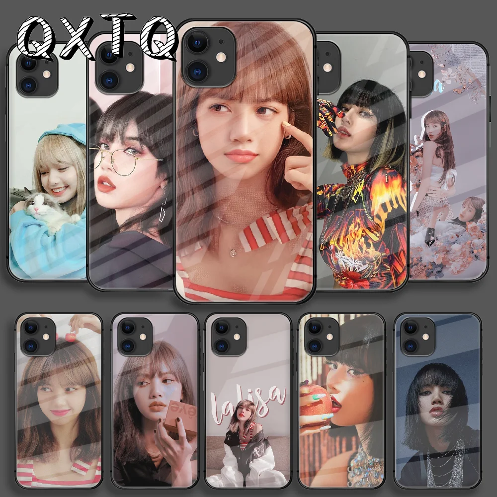 

Black Lisa Pink Tempered Glass Phone Case For IPhone 5 6 7 8 11 12 S SE X Xs Xr Plus Pro Max 2020 Mini Cover Cell Tpu Back