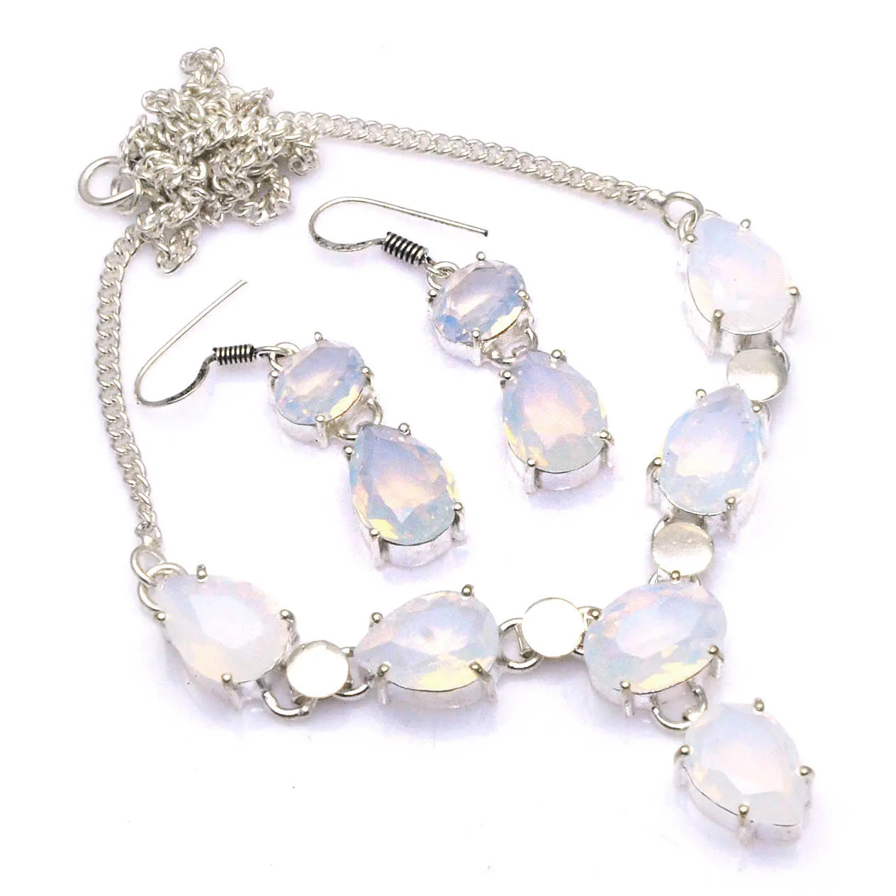 

Genuine Chalcedony Necklace + Earings Silver Overlay over Copper, 49 cm , N4642