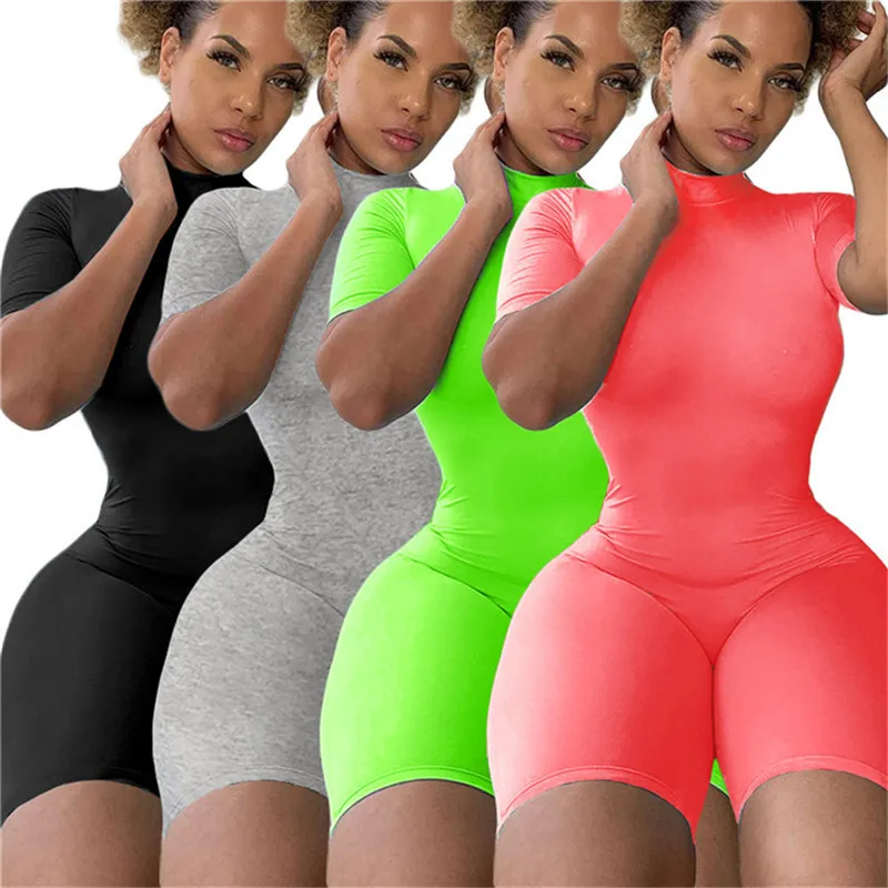 Повседневный Облегающий комбинезон летний однотонный женский с коротким