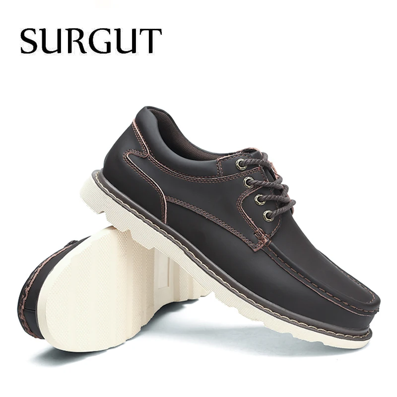 SURGUT New Arrival Genuine Leather Men Casual Shoes Fashion Top Quality Driving Moccasins Lace-Up Working Size 38~47 | Обувь