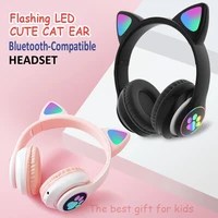 wireless headphone with cat ear bluetooth compatible headset hifi stero eearphone with microphone for kidschildrengirls gift
