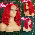Красный бразильский Волнистый короткий парик Боб на сетке, предварительно выщипанные человеческие волосы, парики для женщин 180% Remy 13*2 T, парики на сетке