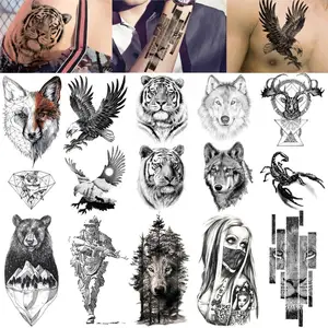 Тигр Временные татуировки животные тело нарукавник солдат поддельные татуировки наклейки Скорпион Волк Олень Лось Орел медведь предплечье тату наклейки