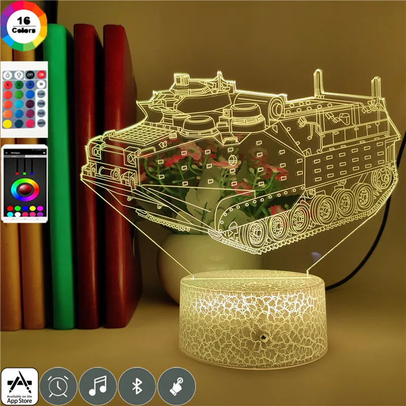 

3d Nightlight World War II Nashorn Tank 7 Colors Led Change Memorial Gift Home Party Atmosphere Led Bluetooth Speaker Table Lamp