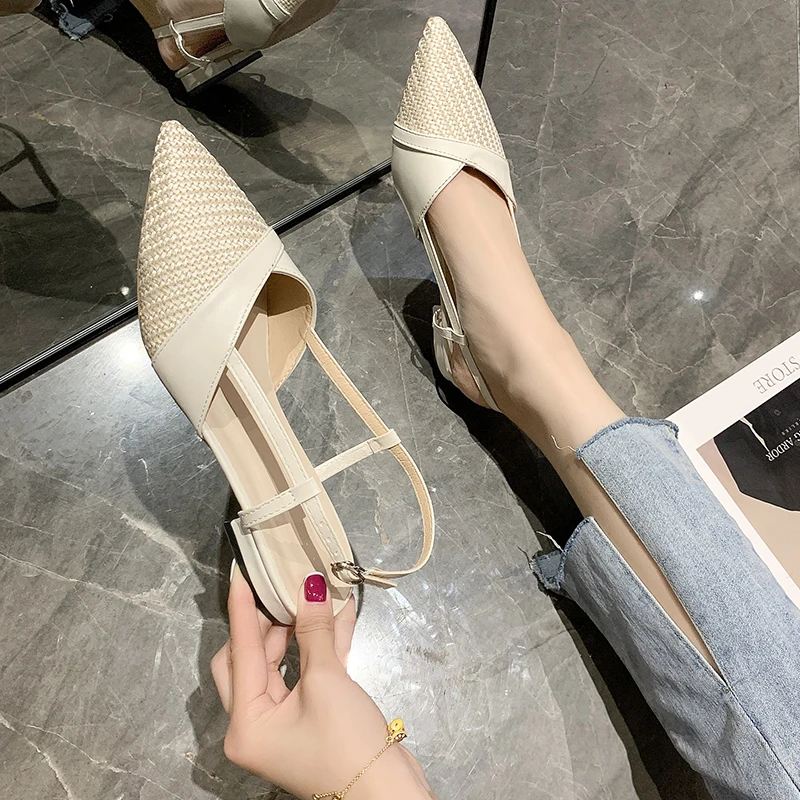 

Pointed low-heeled buckle fashion sandals women 2021 summer new style Korean hollow Baotou casual thick-heeled shoes