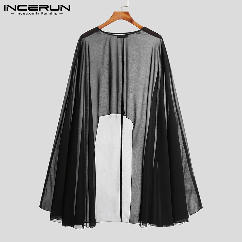 

INCERUN 2021 Men Irregular T Shirt Solid Color O-neck Streetwear Mesh Transparent Sexy Tops Party Nightclub Men Clothing S-5XL 7