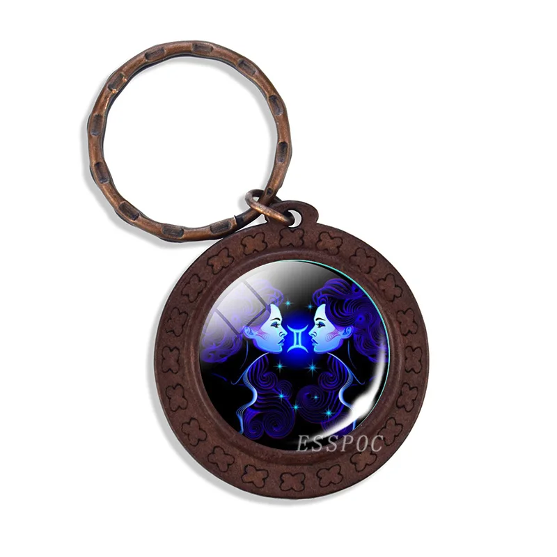 Винтажный деревянный знак зодиака брелок Овен Телец Gemini Leo Libra для ключей в