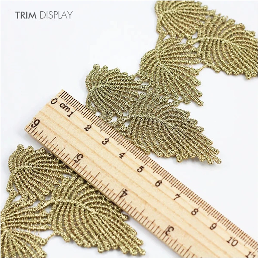 Золотая металлическая кружевная лента для аппликации вышивка в виде листочков