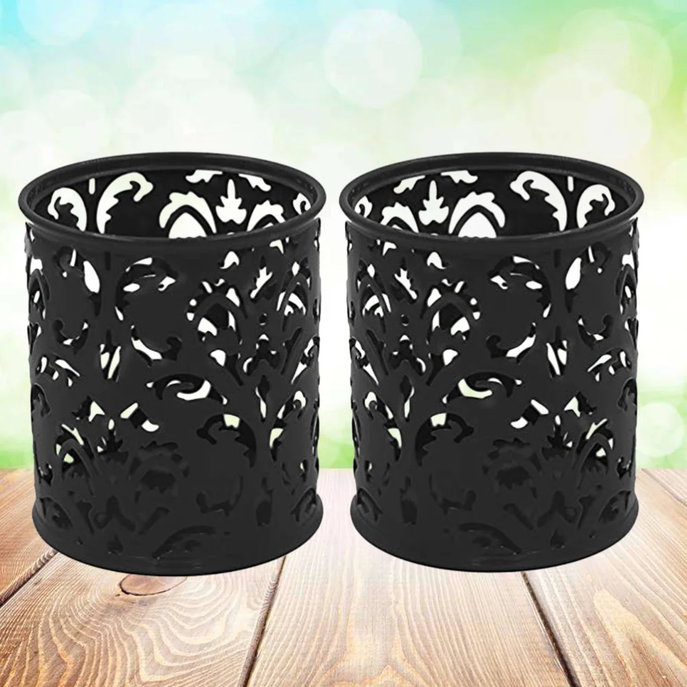 

2pcs Metal Pen Pot Hollow Pencil Holder Container Organizer (Black)