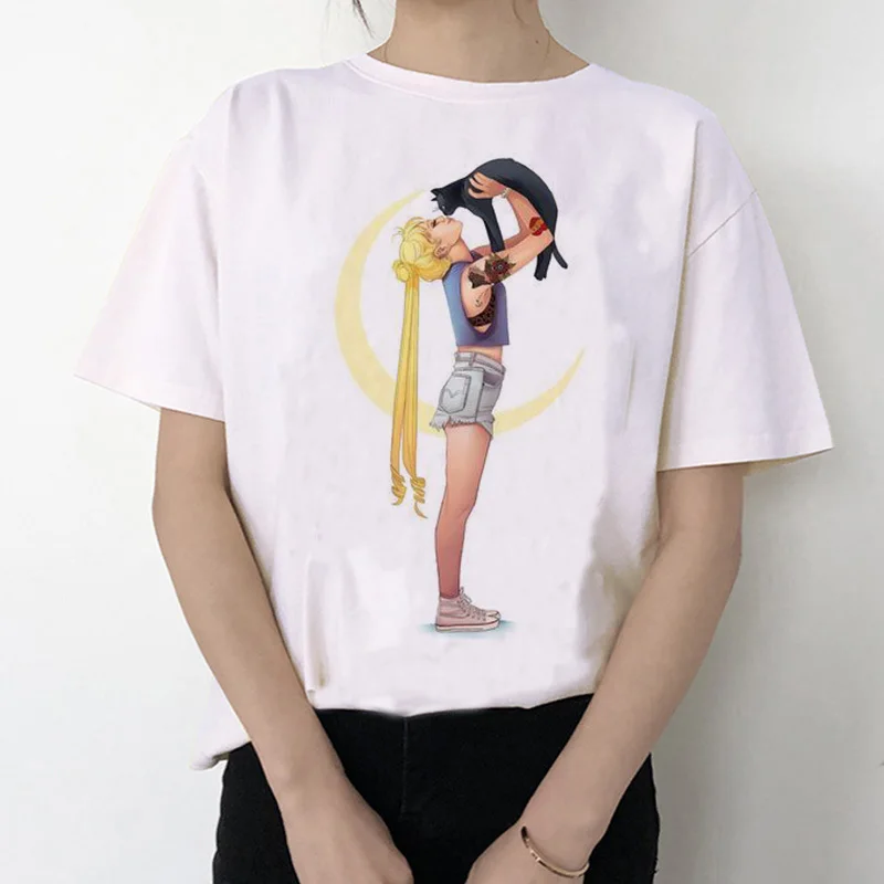 Sailor Moon 90s забавная футболка кофта с капюшоном футболка Эстетическая кошка аниме Женская Милая футболка Kawaii тройники мода Ullzang