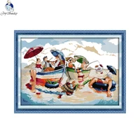 beach party diy character pattern counting cross stitch kits aida 14ct 11ct embroidery set needlework home decoration painting