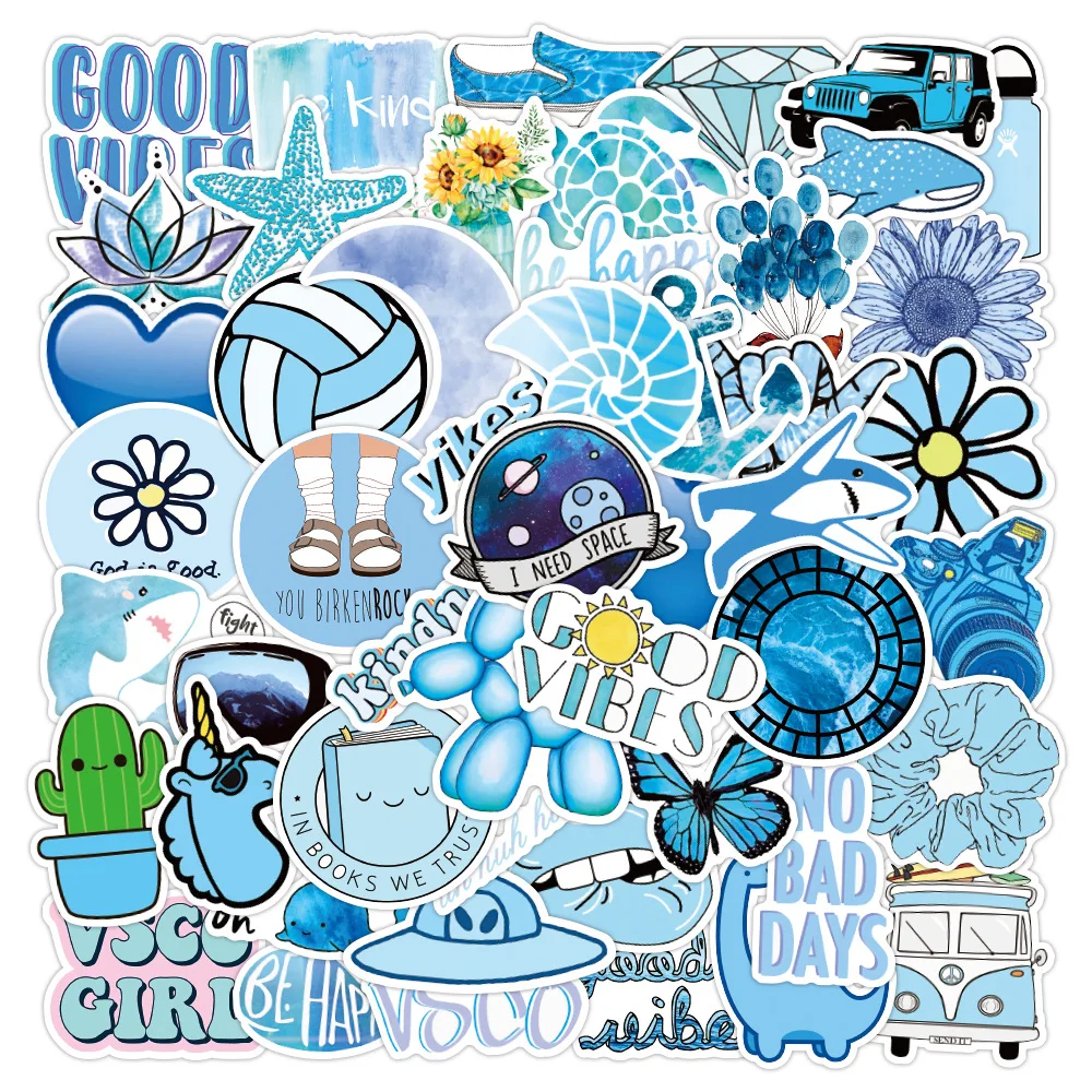 

10/30/50PCS Blue Fresh Sticker Graffiti Luggage Trolley Case Notebook Cup Interior Decoration Waterproof Sticker